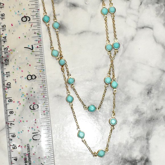 Turquoise & Gold-Plated Double Strand Necklace w/ Matching Earrings - Picture 3 of 11